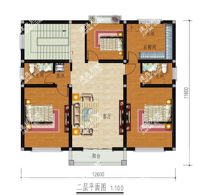 3栋面宽12.6米二层别墅设计图，都带堂屋设计，都是5间卧室