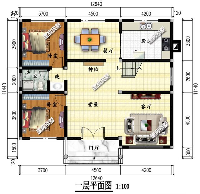 3栋面宽12.6米二层别墅设计图，都带堂屋设计，都是5间卧室