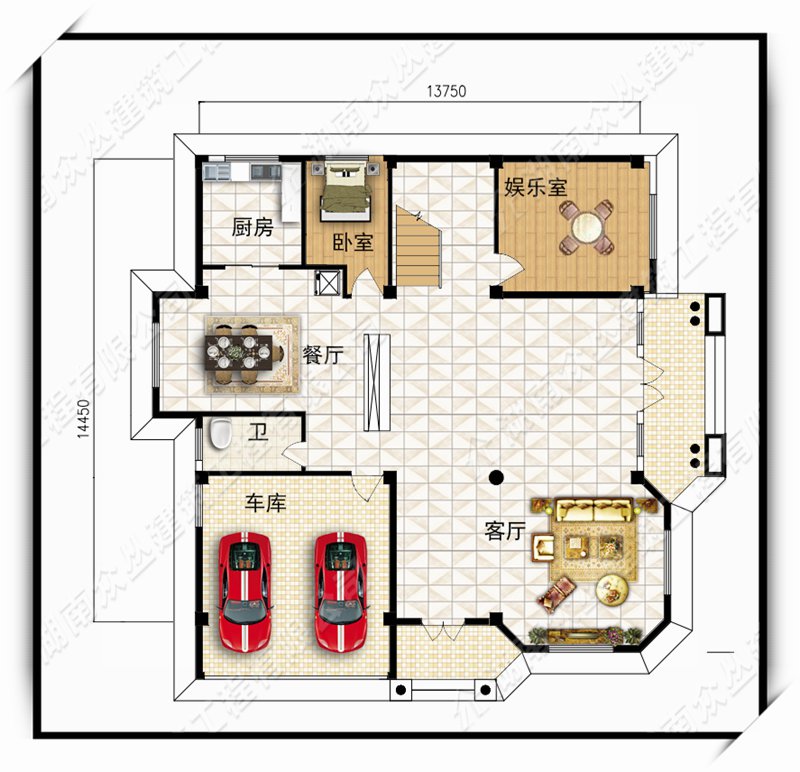 农村三层简欧自建别墅设计及施工图，造价40万