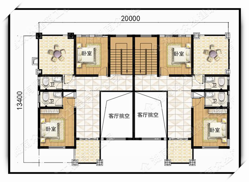 兄弟双拼二层别墅设计图简欧风格自建房图纸全