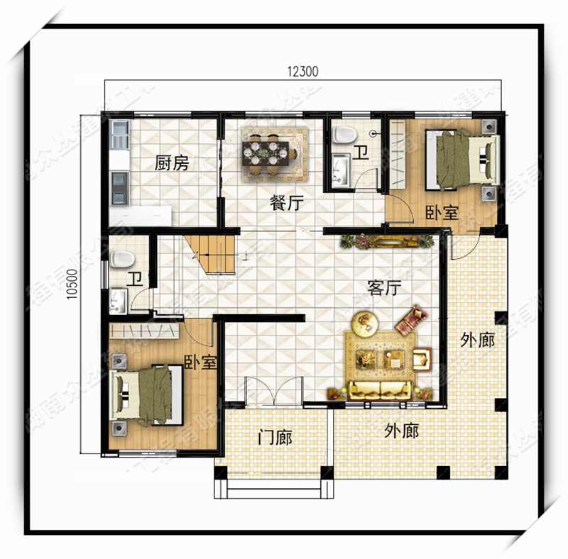 二层欧式带堂屋农村自建房别墅设计施工图纸及