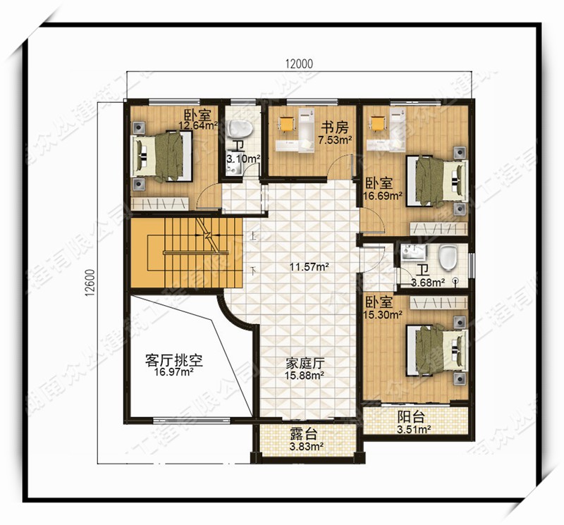 乡村三层房屋设计图 12X12米