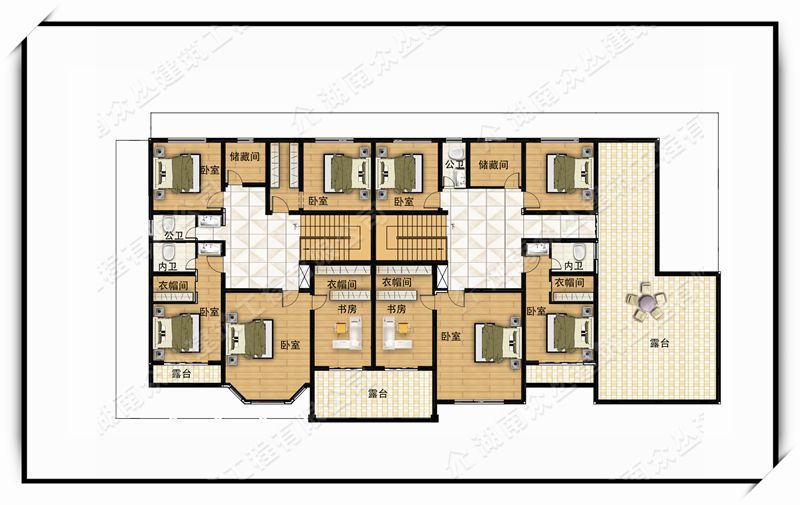 带车库带露台简欧双拼别墅自建房施工效果图纸全套